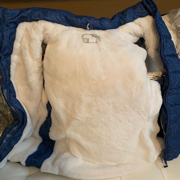 Green Tea Faux Fur Hood Blue Fleece Puffer Coat Vest - Size XL - Picture 6 of 6